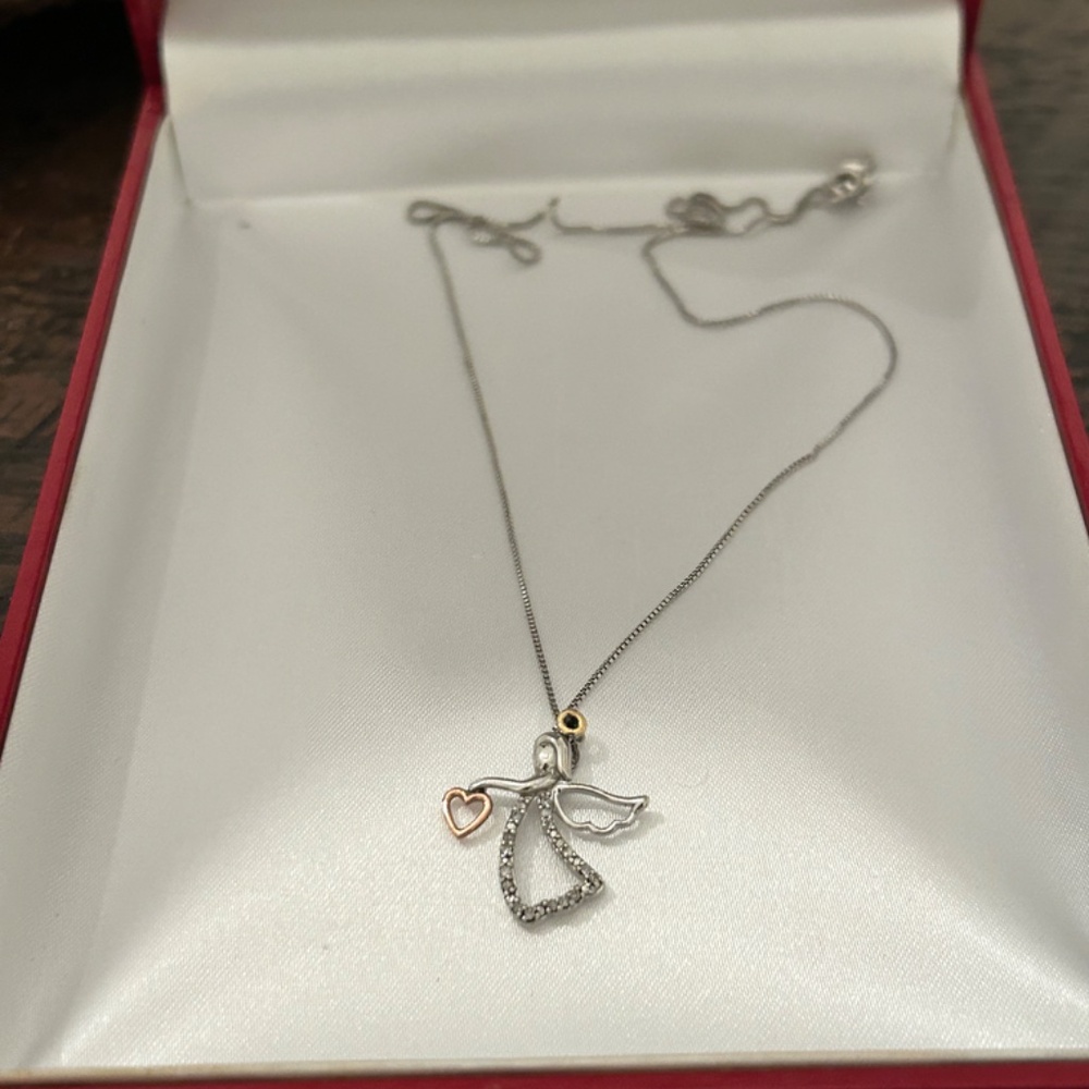 16" Diamond, Sterling and 14KT Angel and Heart Necklace - Picture 4 of 4